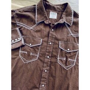 Ariat Retro Fit Men’s XL Brown Stitched Embroidered Pearl Snap Button Up Shirt